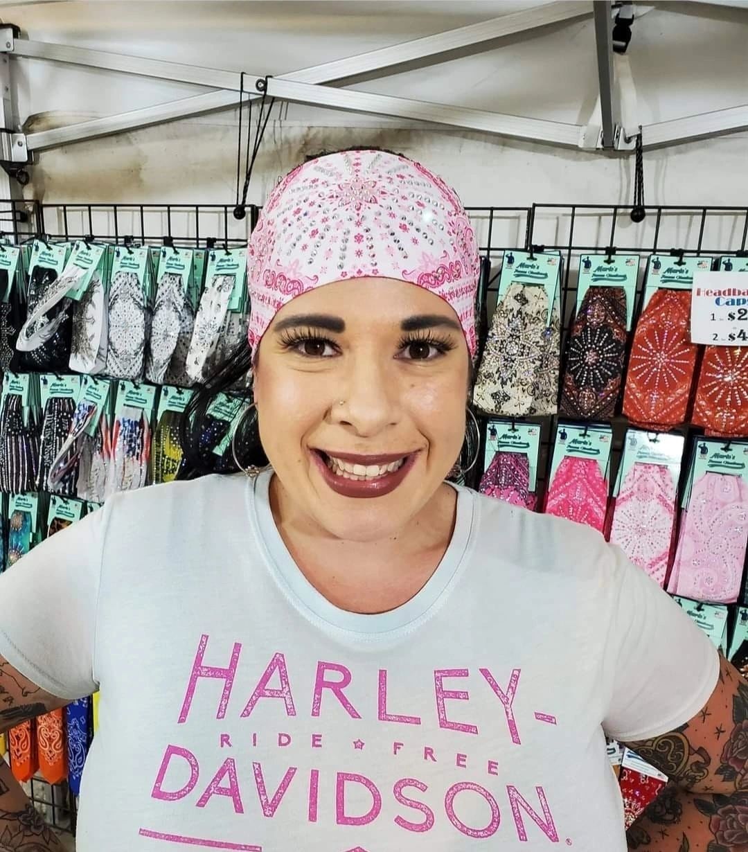 Event model showcase with handcrafted American headbands.
